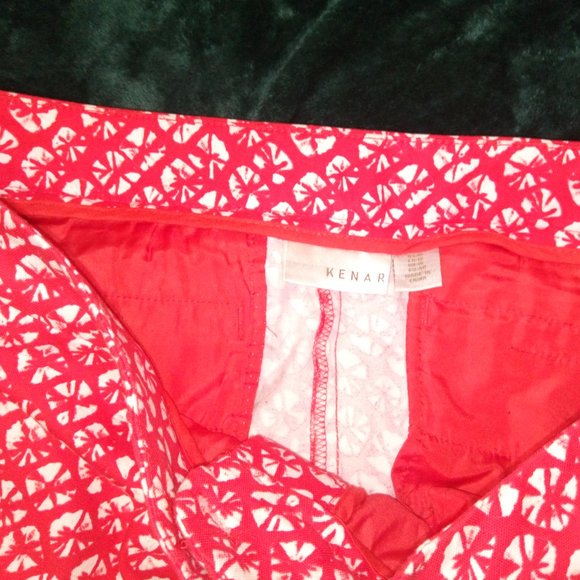 Kenar Geometric Patterned Red & White Shorts, Sz 12 - Picture 4 of 11